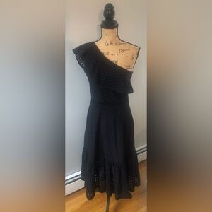 BLACK BANANA REPUBLIC ONE SHOULDER RUFFLE MIDI DRESS SIZE US 4